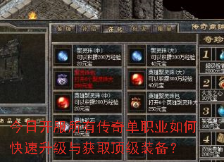 今日开服所有传奇单职业如何快速升级与获取顶级装备? 今日开服所有传奇单职业如何快速升级与获取顶级装备?